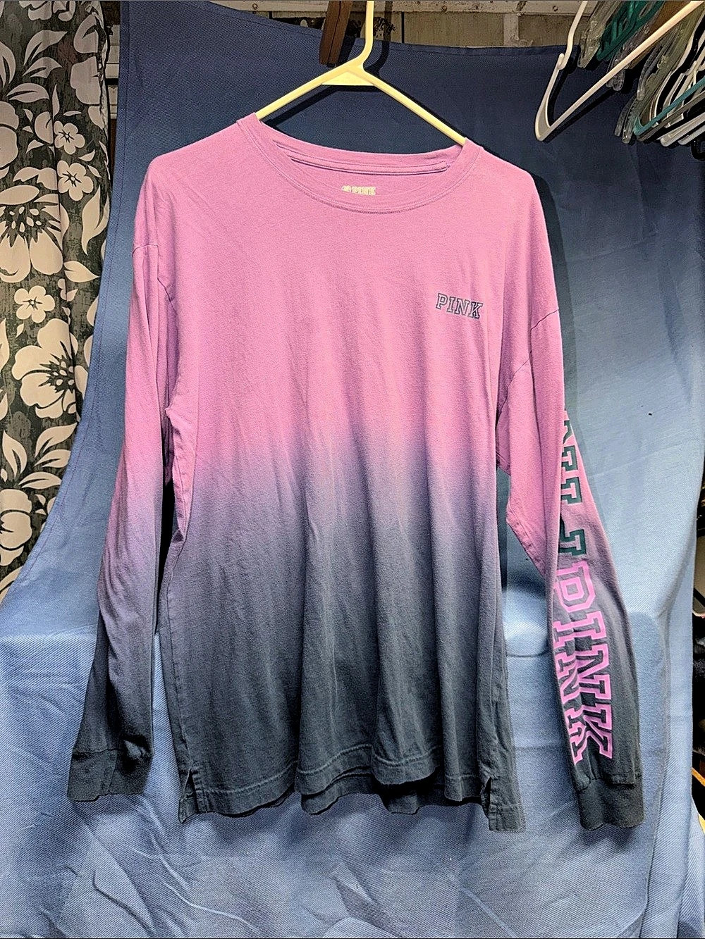 PINK Long Sleeve Color Block Tee Size Medium Like New